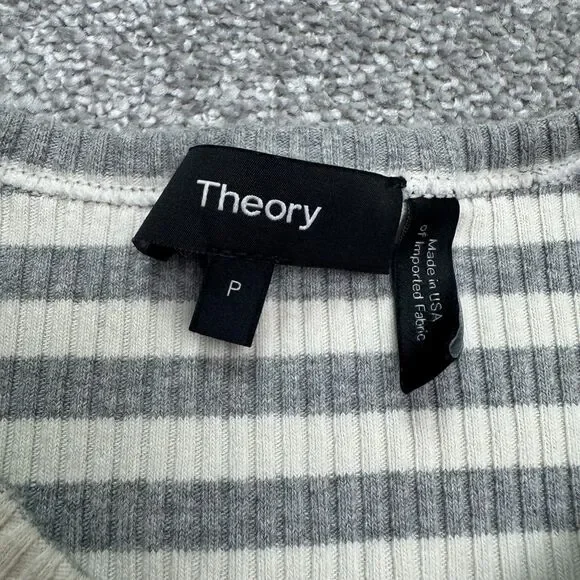 Theory Ribbed Knit Bodycon Midi Dress Womens XSP Gray White Striped Crew Neck - Picture 6 of 14